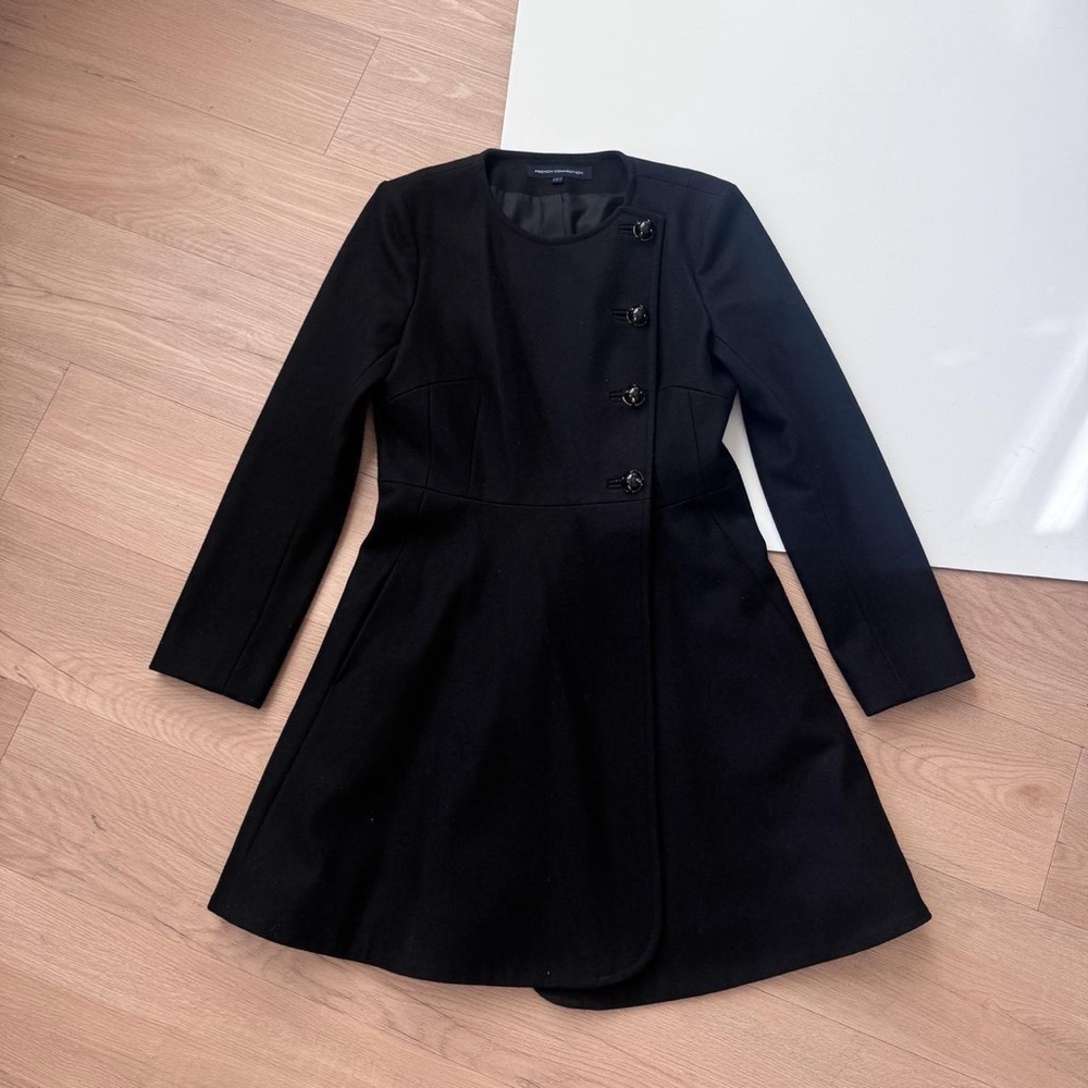 French Connection Black Wool Jacket Medium Button Up Shirt Chic Tailored